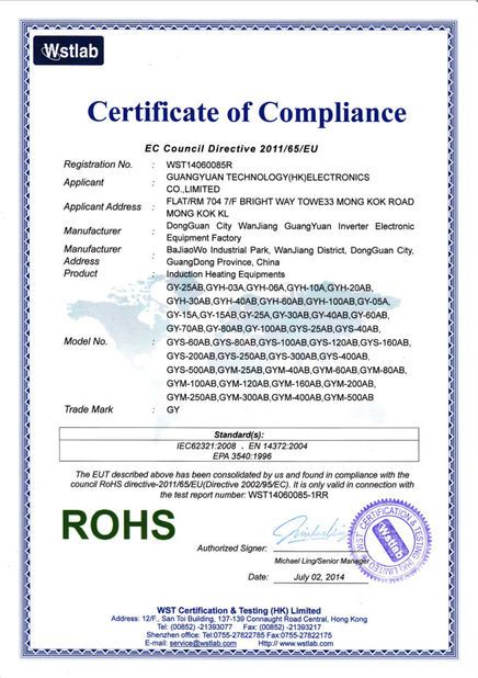 China Guangyuan Technology (HK) Electronics Co., Ltd. certification