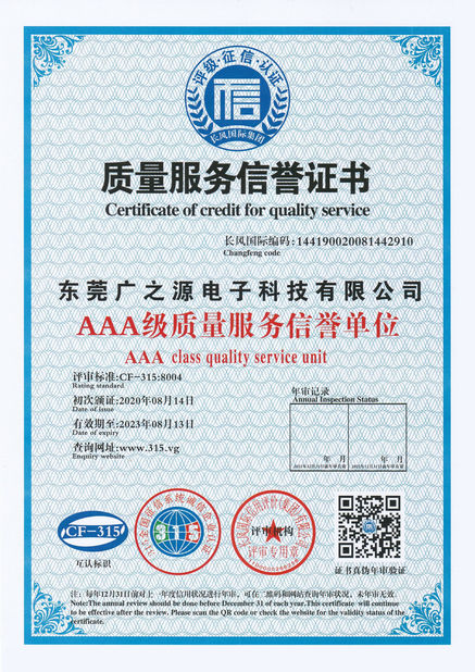 China Guangyuan Technology (HK) Electronics Co., Ltd. certification