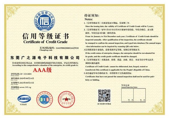 China Guangyuan Technology (HK) Electronics Co., Ltd. certification